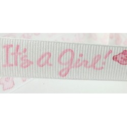 Dekoratyvinė juostelė "It's a girl", sp. rožinė, plotis 15 mm