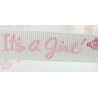 Dekoratyvinė juostelė "It's a girl", sp. rožinė, plotis 15 mm